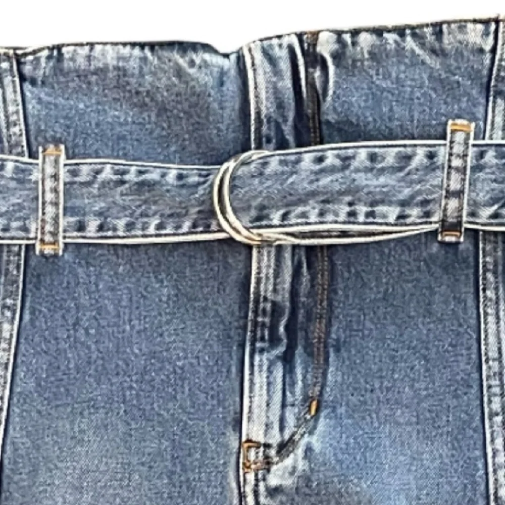 IRO Melay Denim Mini Skirt in Medium Blue Belted Paperbag Waist US Size 6 EU 38
